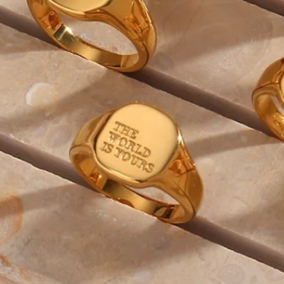 NEW! THE WORLD IS YOURS ENGRAVED GOLD RING - Picture 1 of 7